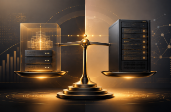 Balance scale comparing a virtual server environment with a dedicated physical server